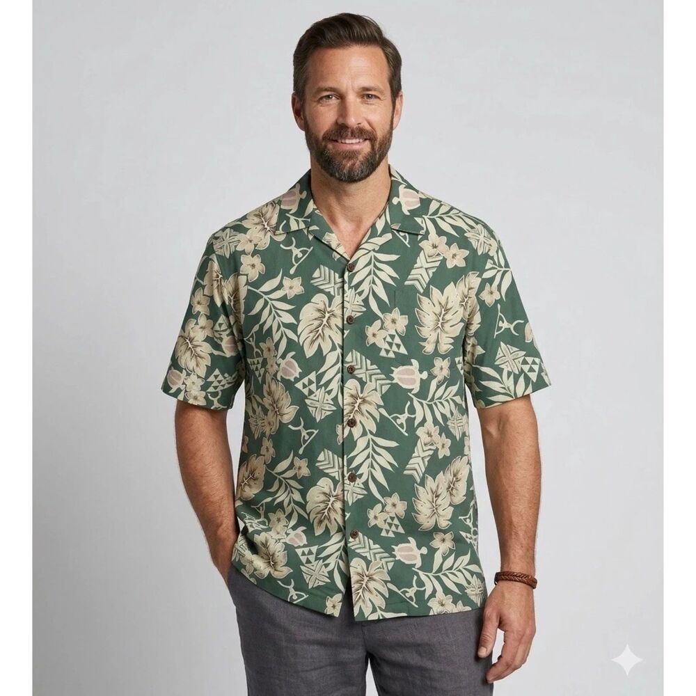 Hilo Hattie Hawaiian Camp Shirt Mens L Hibiscus Aloha Floral Resort USA Vintage